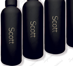 Black Personalised 500ml Stainless Steel Water Bottle Vacuum Insulated Flask