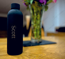 Load image into Gallery viewer, Black Personalised 500ml Stainless Steel Water Bottle Vacuum Insulated Flask