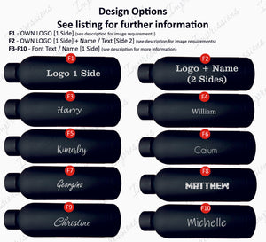 Black Personalised 500ml Stainless Steel Water Bottle Vacuum Insulated Flask