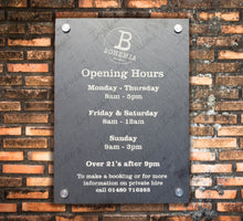 Load image into Gallery viewer, Exterior Business Logo Office Sign Plaque Personalised Slate House Pub Garden Shed Opening Hours