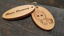 Load image into Gallery viewer, Personalised Unicorn Wooden Keyring with Name Engraved