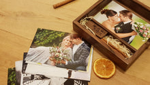 Load image into Gallery viewer, Walnut Wood &amp; Acrylic 6x4 Photography Presentation Box + USB Logo Engraved