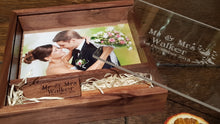 Load image into Gallery viewer, Walnut Wood &amp; Acrylic 6x4 Photography Presentation Box + USB Logo Engraved