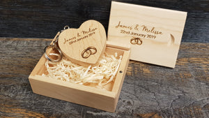 Maple Wooden Love Heart USB + Box Logo Engraved