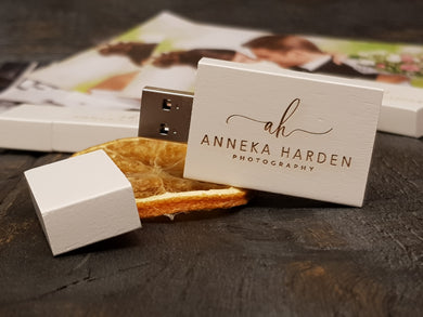 White Wooden Block USB Flash Drive Wedding Photography Presentation