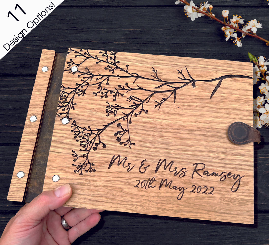 Wooden Oak Veneer Wedding Guest Book Album