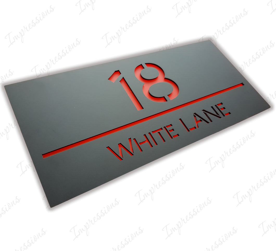 Matt Black Frost Modern Acrylic Rectangle House Sign Number & Street Medium Size 280mm x 130mm