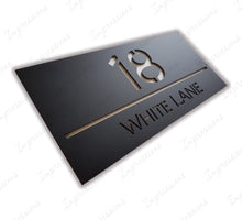 Load image into Gallery viewer, Matt Black Frost Modern Acrylic Rectangle House Sign Number &amp; Street Medium Size 280mm x 130mm