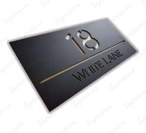 Matt Black Frost Modern Acrylic Rectangle House Sign Number & Street Medium Size 280mm x 130mm