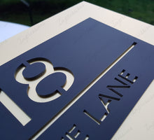 Load image into Gallery viewer, Matt Black Frost Modern Acrylic Rectangle House Sign Number &amp; Street Medium Size 280mm x 130mm