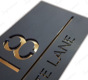 Matt Black Frost Modern Acrylic Rectangle House Sign Number & Street Medium Size 280mm x 130mm