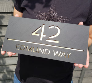 Matt Black Frost Modern Acrylic Rectangle House Sign Number & Street Medium Size 280mm x 130mm