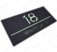 Load image into Gallery viewer, Matt Black Frost Modern Acrylic Rectangle House Sign Number &amp; Street Medium Size 280mm x 130mm