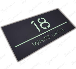Matt Black Frost Modern Acrylic Rectangle House Sign Number & Street Medium Size 280mm x 130mm