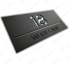 Matt Black Frost Modern Acrylic Rectangle House Sign Number & Street Medium Size 280mm x 130mm
