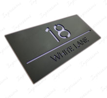 Load image into Gallery viewer, Matt Black Frost Modern Acrylic Rectangle House Sign Number &amp; Street Medium Size 280mm x 130mm