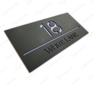Matt Black Frost Modern Acrylic Rectangle House Sign Number & Street Medium Size 280mm x 130mm