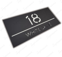 Load image into Gallery viewer, Matt Black Frost Modern Acrylic Rectangle House Sign Number &amp; Street Medium Size 280mm x 130mm