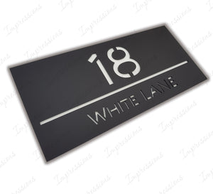 Matt Black Frost Modern Acrylic Rectangle House Sign Number & Street Medium Size 280mm x 130mm