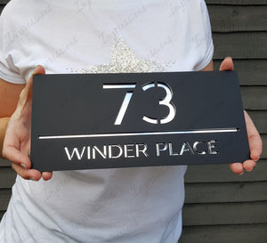 Matt Black Frost Modern Acrylic Rectangle House Sign Number & Street Medium Size 280mm x 130mm