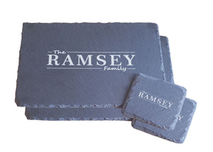 Personalised Design Your Own Family Name Slate Placemat and Coaster Set Laser Engraved