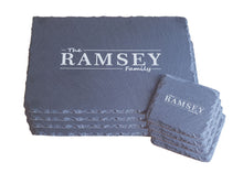 Load image into Gallery viewer, Personalised Design Your Own Family Name Slate Placemat and Coaster Set Laser Engraved