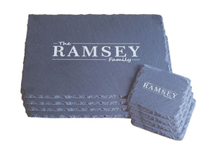 Personalised Design Your Own Family Name Slate Placemat and Coaster Set Laser Engraved