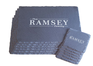 Personalised Design Your Own Family Name Slate Placemat and Coaster Set Laser Engraved