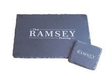 Load image into Gallery viewer, Personalised Design Your Own Family Name Slate Placemat and Coaster Set Laser Engraved