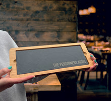 Load image into Gallery viewer, Bamboo &amp; Slate Rectangle Service Board Platter 330mm x 130mm