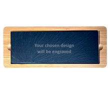 Load image into Gallery viewer, Bamboo &amp; Slate Rectangle Service Board Platter 330mm x 130mm