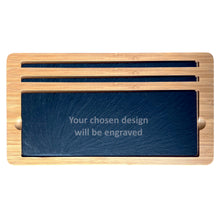 Load image into Gallery viewer, Bamboo &amp; Slate Rectangle Service Board Platter 330mm x 130mm