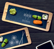 Load image into Gallery viewer, SUSHI Bamboo Slate Rectangle Service Board Platter Plate 330mm x 130mm