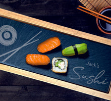 Load image into Gallery viewer, SUSHI Bamboo Slate Rectangle Service Board Platter Plate 330mm x 130mm