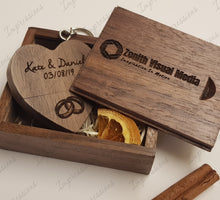 Load image into Gallery viewer, Walnut Wooden Love Heart USB + Box Logo Engraved