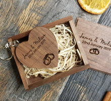 Load image into Gallery viewer, Walnut Wooden Love Heart USB + Box Logo Engraved