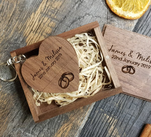 Walnut Wooden Love Heart USB + Box Logo Engraved