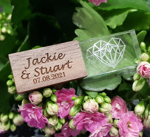 Crystal Block & Walnut Wood Wedding Photography Engraved USB Portable Flash Drive