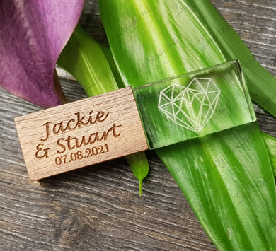 Crystal Block & Walnut Wood Wedding Photography Engraved USB Portable Flash Drive