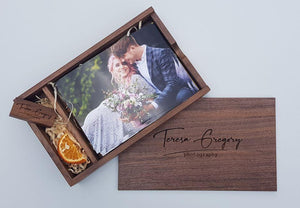 Walnut 7x5 Photography Presentation Box Logo Engraved USB by Impressions Laser Studio