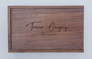 Walnut 7x5 Photography Presentation Box Logo Engraved USB by Impressions Laser Studio