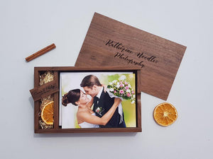 Walnut 7x5 Photography Presentation Box Logo Engraved USB by Impressions Laser Studio
