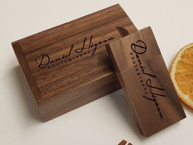 Walnut Block USB Flash Drive + Sliding Lid Gift Box