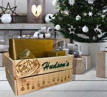 Load image into Gallery viewer, Personalised Wooden Christmas Eve Box Laser Engraved with Acrylic Green/Red Glitter Letters