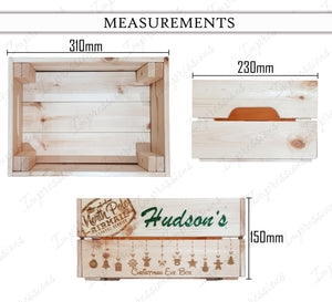 Personalised Wooden Christmas Eve Box Laser Engraved with Acrylic Green/Red Glitter Letters